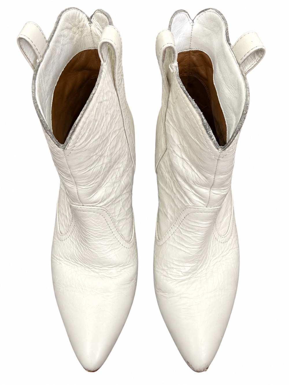 White Leather Women's Western Ankle Boots
